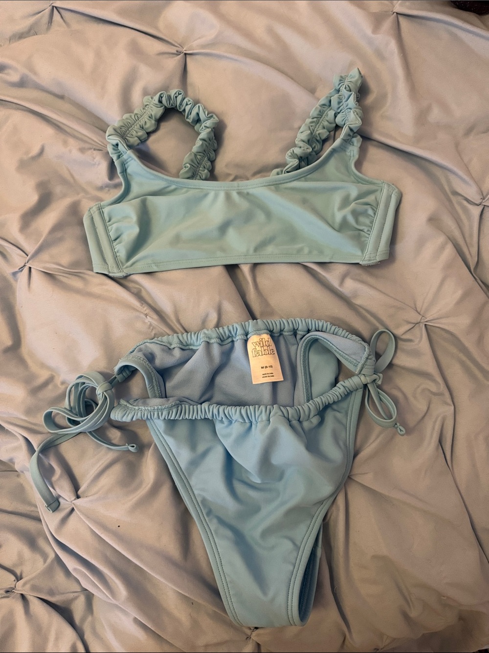 Light Blue Ruffle Strap Bikini Set